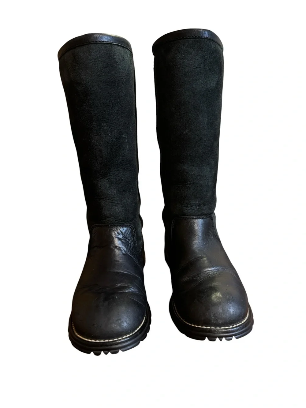 UGG Black Leather & Suede Pull-On Winter Boots Women’s 9